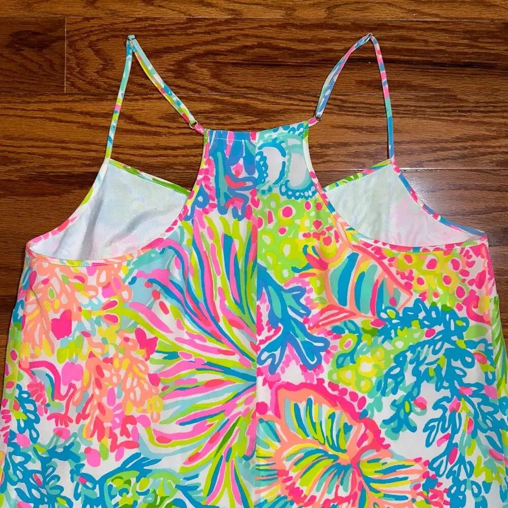 Lilly Pulitzer Dusk Colorful Neon ‘Lovers Coral’ Silk Mini Slip Dress Size M